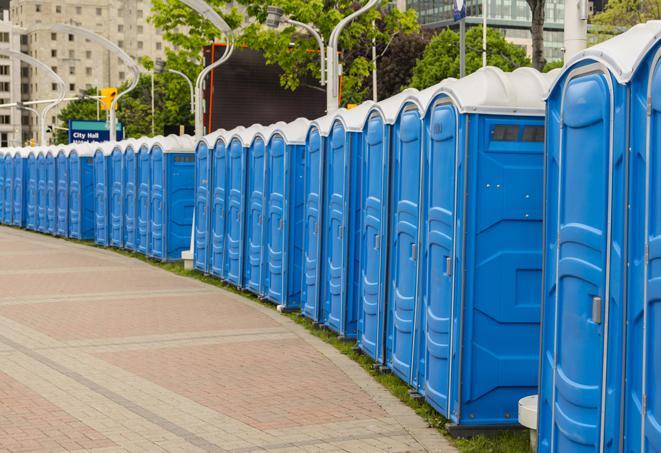 a row of portable restrooms for a special event, ensuring guests have access to clean facilities in Belleair Bluffs FL